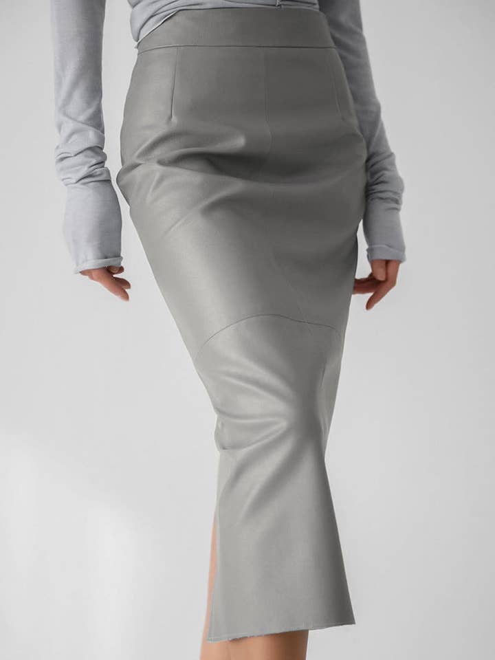 Marayn – wholesale Skirt – Women’s – 2025 NEW Vintage Faux Leather Slit Skirt AutumnWinter12