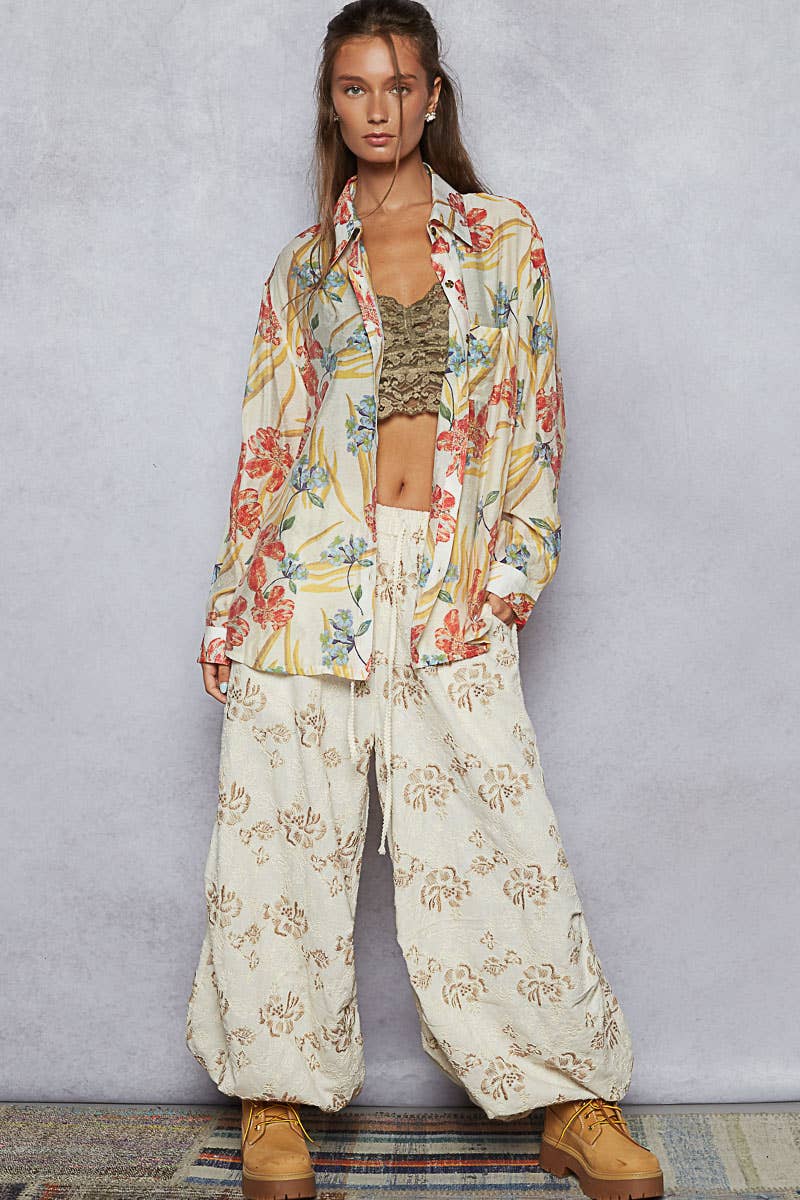 Pol Clothing - Vente Chemise à col boutonné – femme - Haut chemise tissé à manches longues imprimé floral8