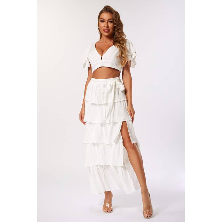 Solid Color Maxi Skirt Set for wholesale by Chicways