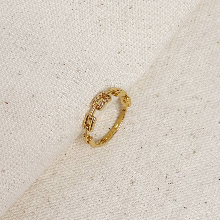 GoldFi - Wholesale Multi-Stone Ring - 18k Gold Filled Chain Link CZ Ring
