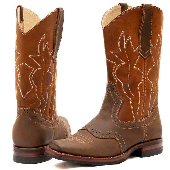 Atitlan Leather - Wholesale Cowboy Boots - Men's - Square Toe Double Stitched Cowboy Boots with perforations