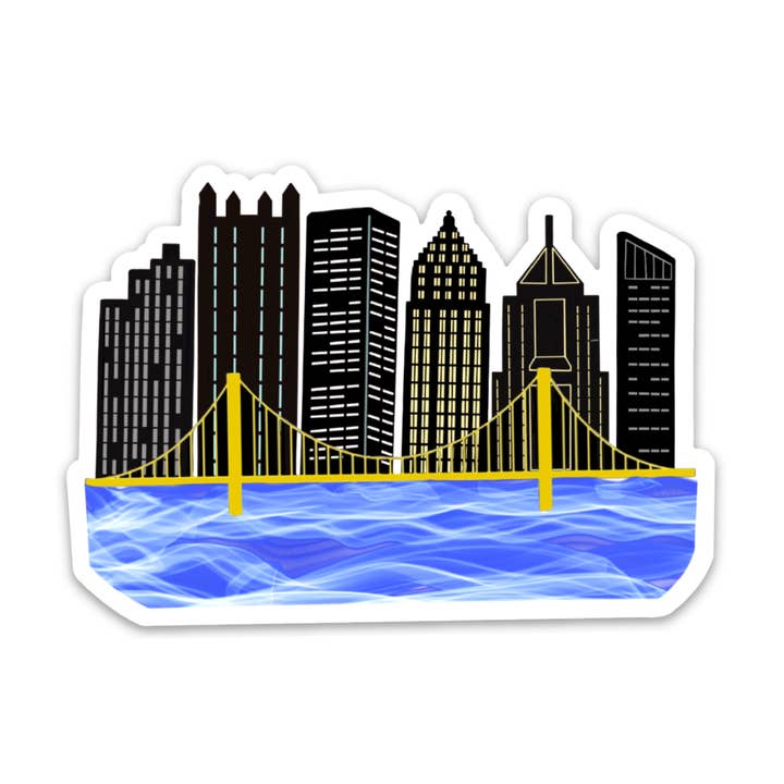 Autocolante à Prova de Água em Vinil com Skyline de Pittsburgh, Água e Pontes por atacado de Songbird Artistry