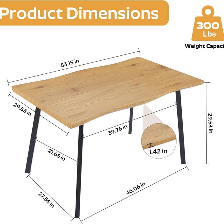 ShipItFurniture - Wholesale Side Table - 53" Rectangle Dining Table for 2-6 Person, Modern Wooden Irregular Dining Table Kitchen Table Desk Dinner Table for Small Spaces, Easy Clean Living Room Natural Table for Home Kitchen Restaurant