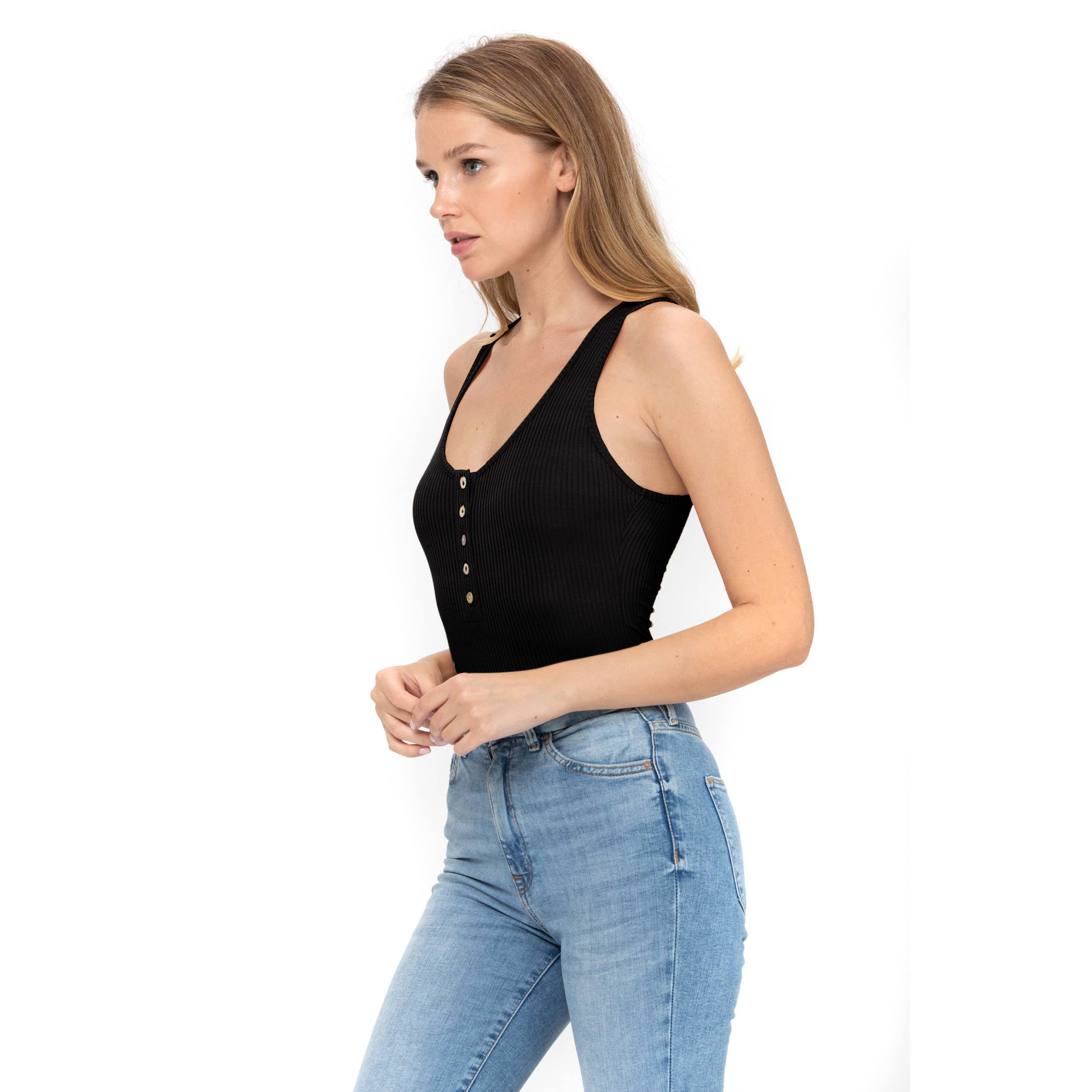 ROLYPOLY - Vendita all'ingrosso Body - Donna - Senza maniche Sexy Scoop Neck Canotta Pulsante Giù Body16