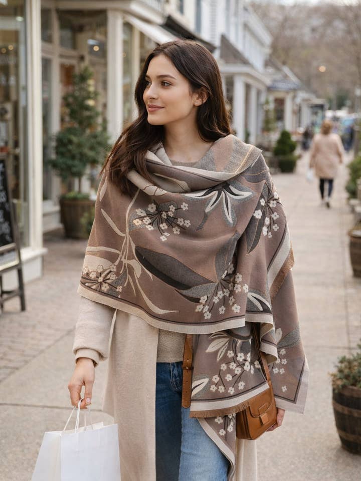 Chal reversible gris y negro para jardín – Estola artesanal para venta al por mayor de Winding River