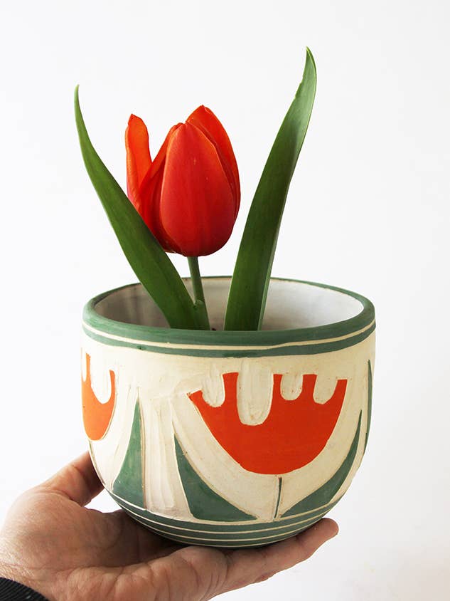 5 inch rode bloempot met schotel voor wholesale door NIKO FAR WEST