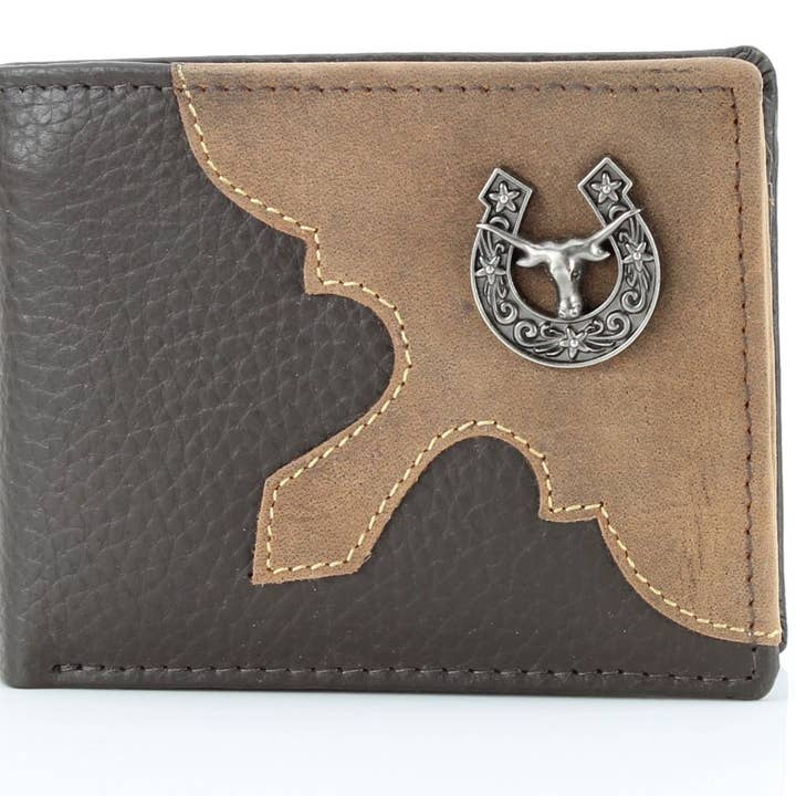 Leather Impressions Inc - Wholesale Wallet - Men's - Mixed Media Bifold Rodeo Wallet with Medallion AB191511