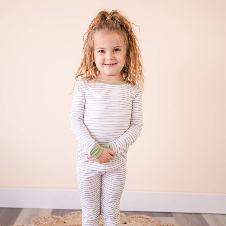Moss Green Stripe Bamboo 2-Piece Set Toddler Pajamas for wholesale by Will & Charlie Shop