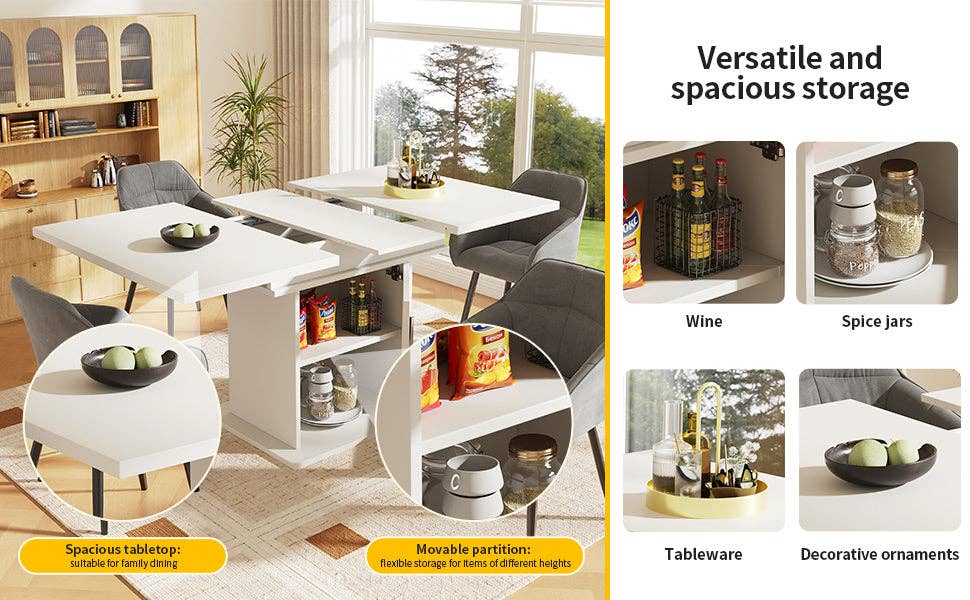 Urban Meuble - Wholesale Side Table - Extendable dining table with wood effect, black storage space, and glass 110-140*70cm CHOCAS BLACK GLASS22
