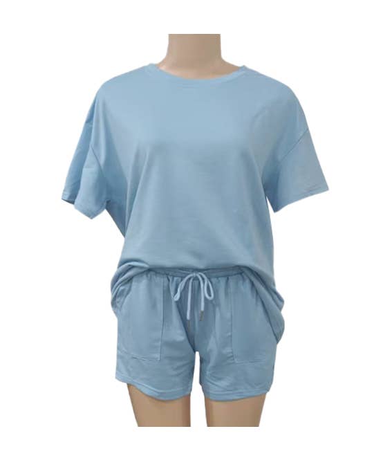 HIDDENBRAND - Wholesale Lounge Set - Women's - Half Sleeve Basic T-shirt 2 Piece shorts Set7