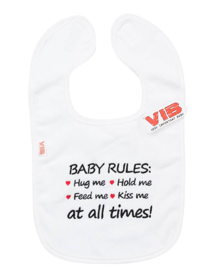 Bavoir Baby Rules Blanc pour la vente par Very Important Baby®