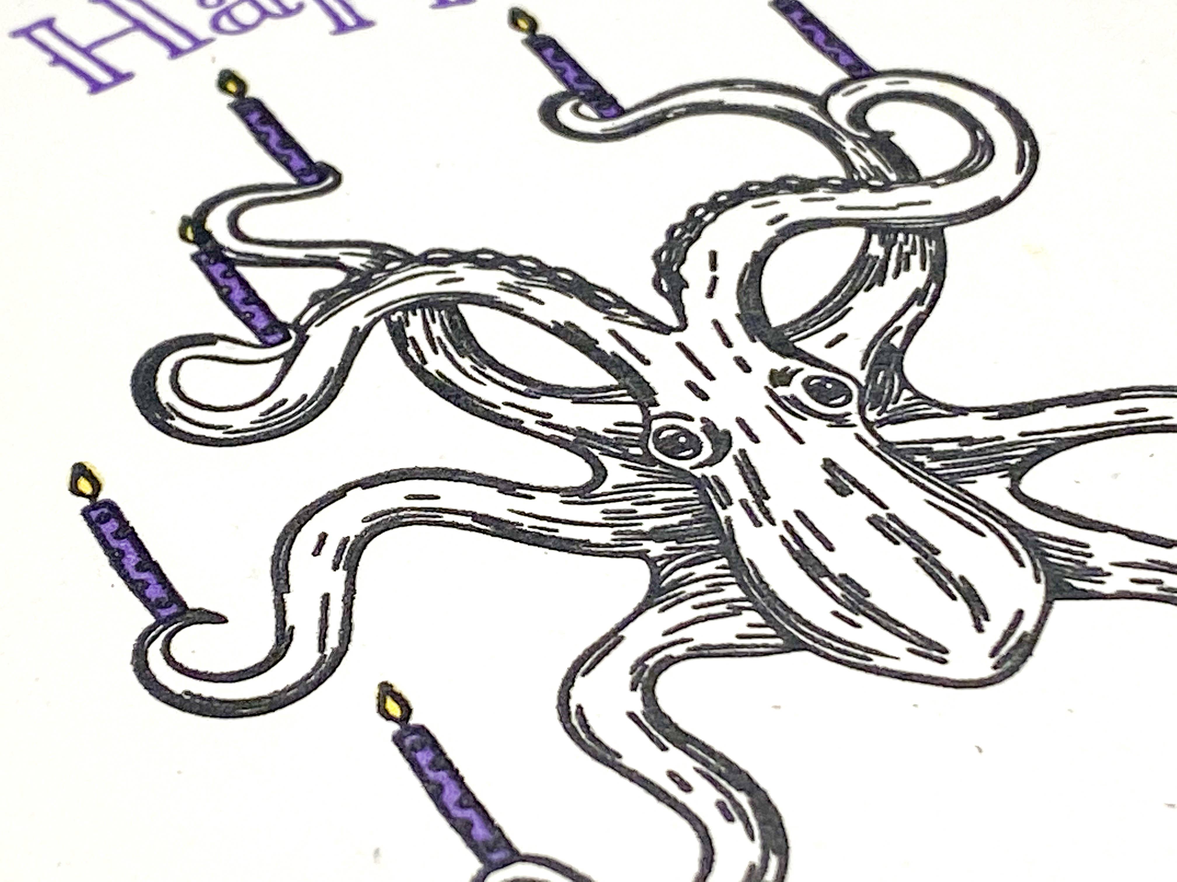 Lady Pilot Letterpress – Engroshandel Fødselsdagskort – Blæksprutte fødselsdag lykønskningskort2