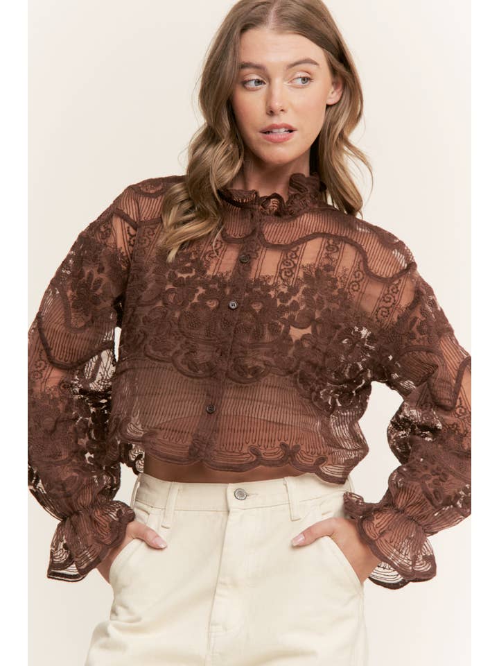 Sweet Generis - Wholesale Blouse - Women's - CHIC MODERN CROCHET EMBROIDERY BUTTON DOWN BLOUSE SHIRT TOP 22