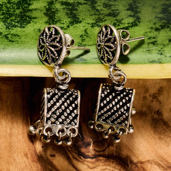 Ten Thousand Villages - Wholesale Dangle Earrings - Dohara Silvertone Jhumka Drop Earrings