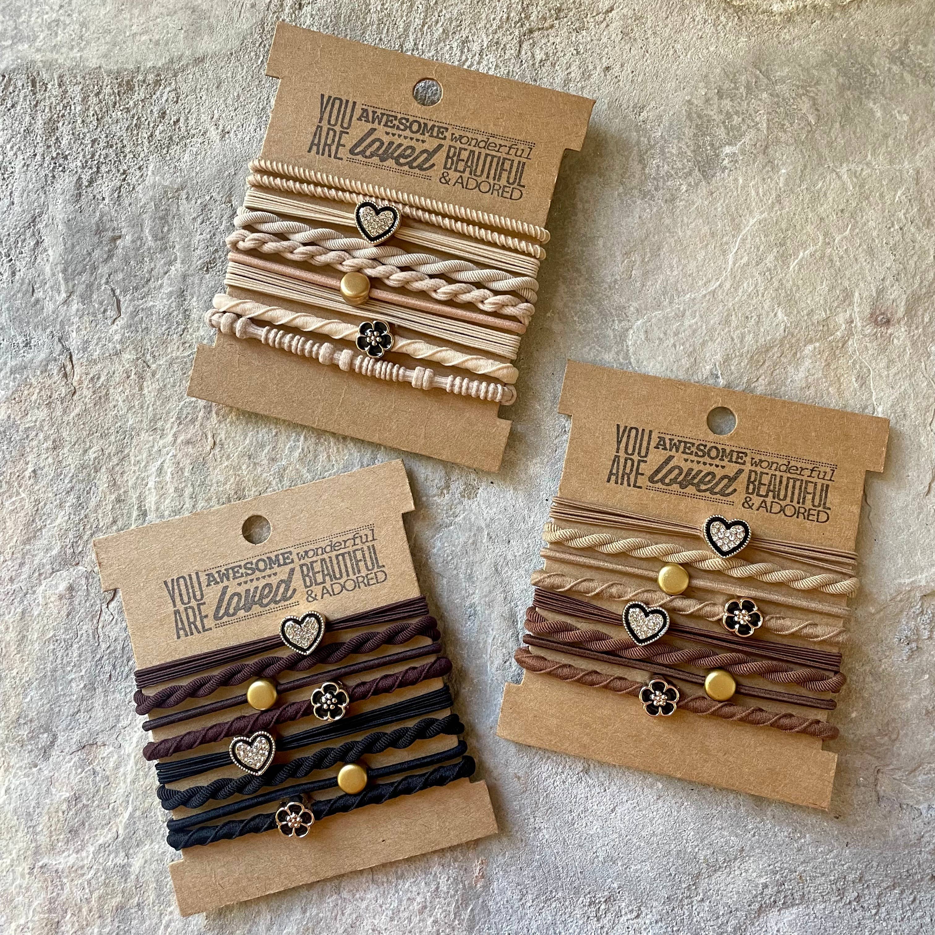 eastern ave studio - Wholesale Hair Tie - Charm Hair Ties on Kraft Card | Brown & Black1