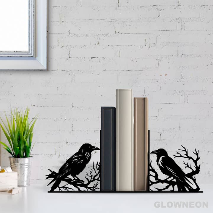 Black Raven Metal Book Holder Sign, Raven Bookend Metal Sign for wholesale by Glow Neon