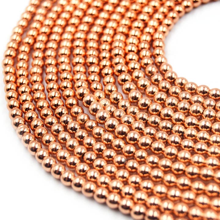 Hematite Beads | Rose Gold Round Natural Gemstone Beads - 4mm 6mm 8mm 10mm available for wholesale by Only Beads