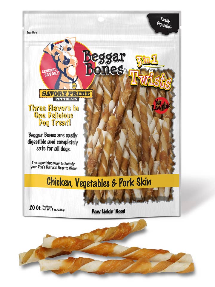 Beggar Bones 3 in 1 Twist Sticks 20/Ct for wholesale by Savory Prime