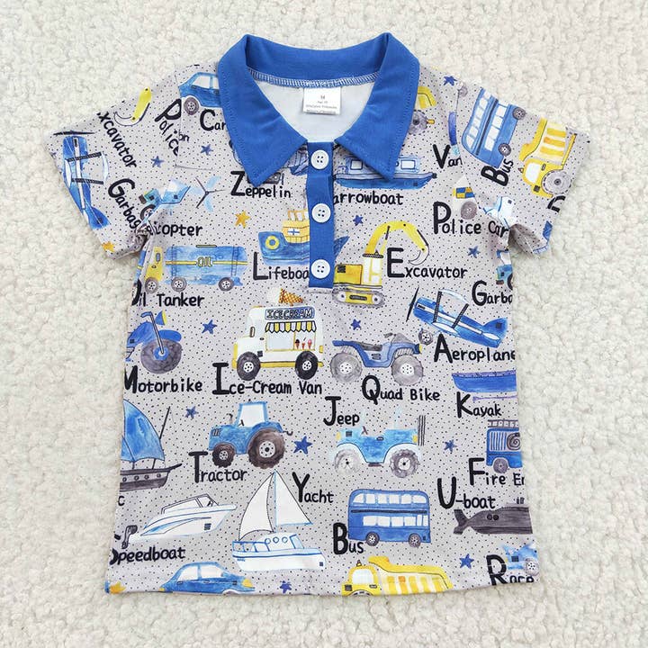 Baby Boys Vehicle short sleeve shirts tops for wholesale by Aier Wholesale