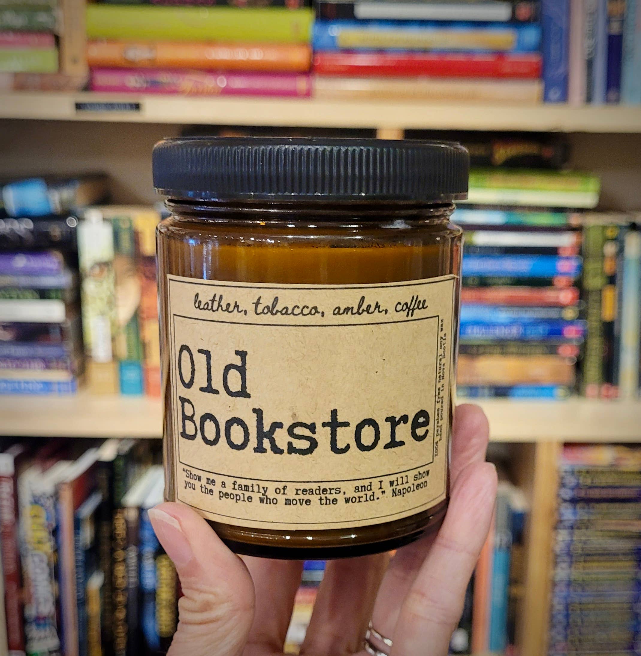 NovelTea Bookstore & Gifts - Wholesale Jar/Filled Candle - Old Bookstore - Leather & Coffee Scented Candle5