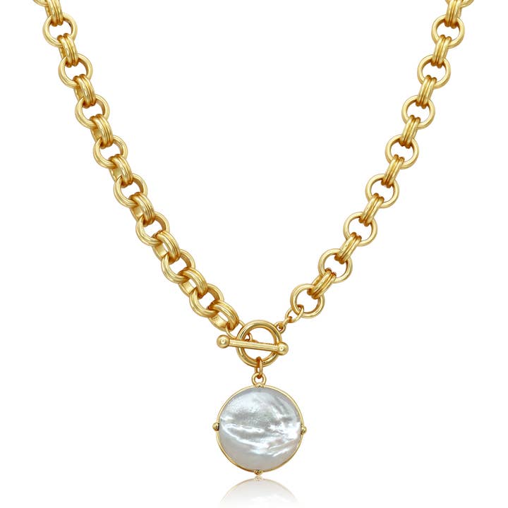 Cabochon Pendant Necklace - Mother of Pearl-24K Gold Plated for wholesale by KARINE SULTAN