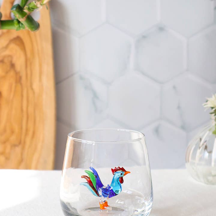Adamodart - Wholesale Drinking Glass/Cup - Rooster glasses, chicken, water cup, farm animal, glassware