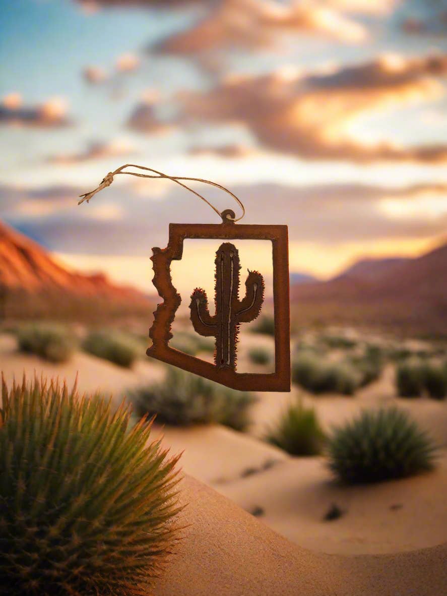 Universal Ironworks USA - Wholesale Ornament - Arizona State Outline Ornament with Saguaro Cactus