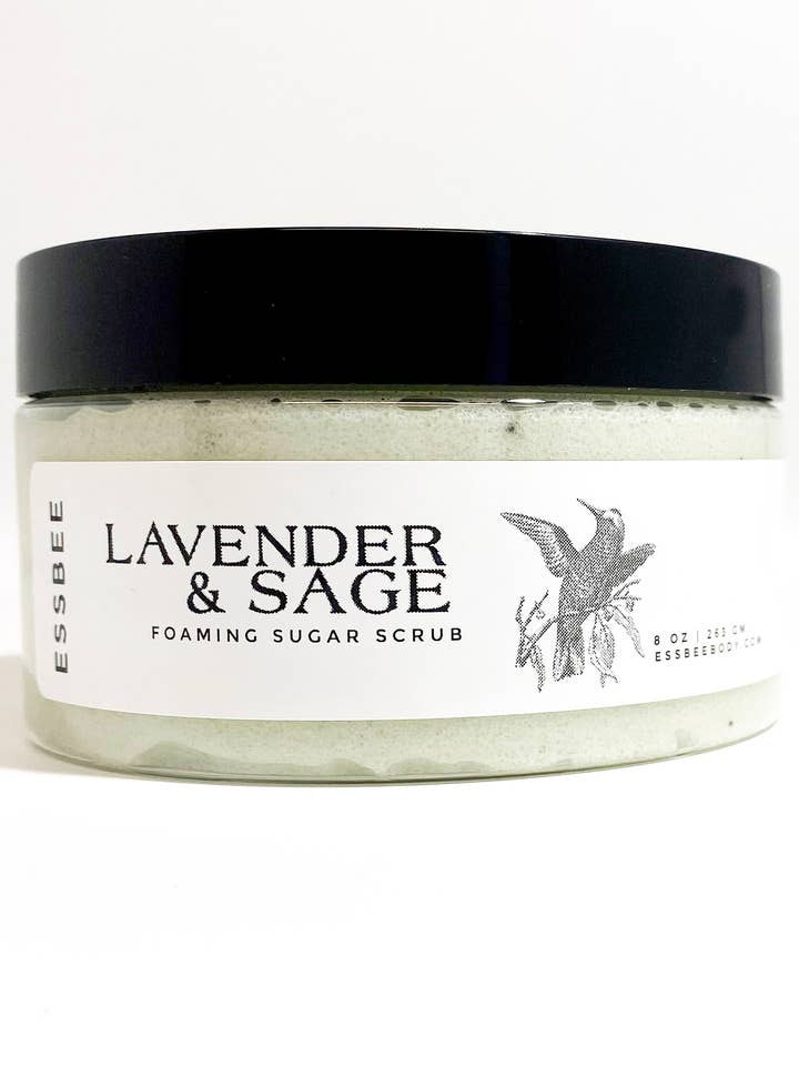 Lavender & Sage Foaming Sugar Scrub for wholesale by Essbee Bath and Body