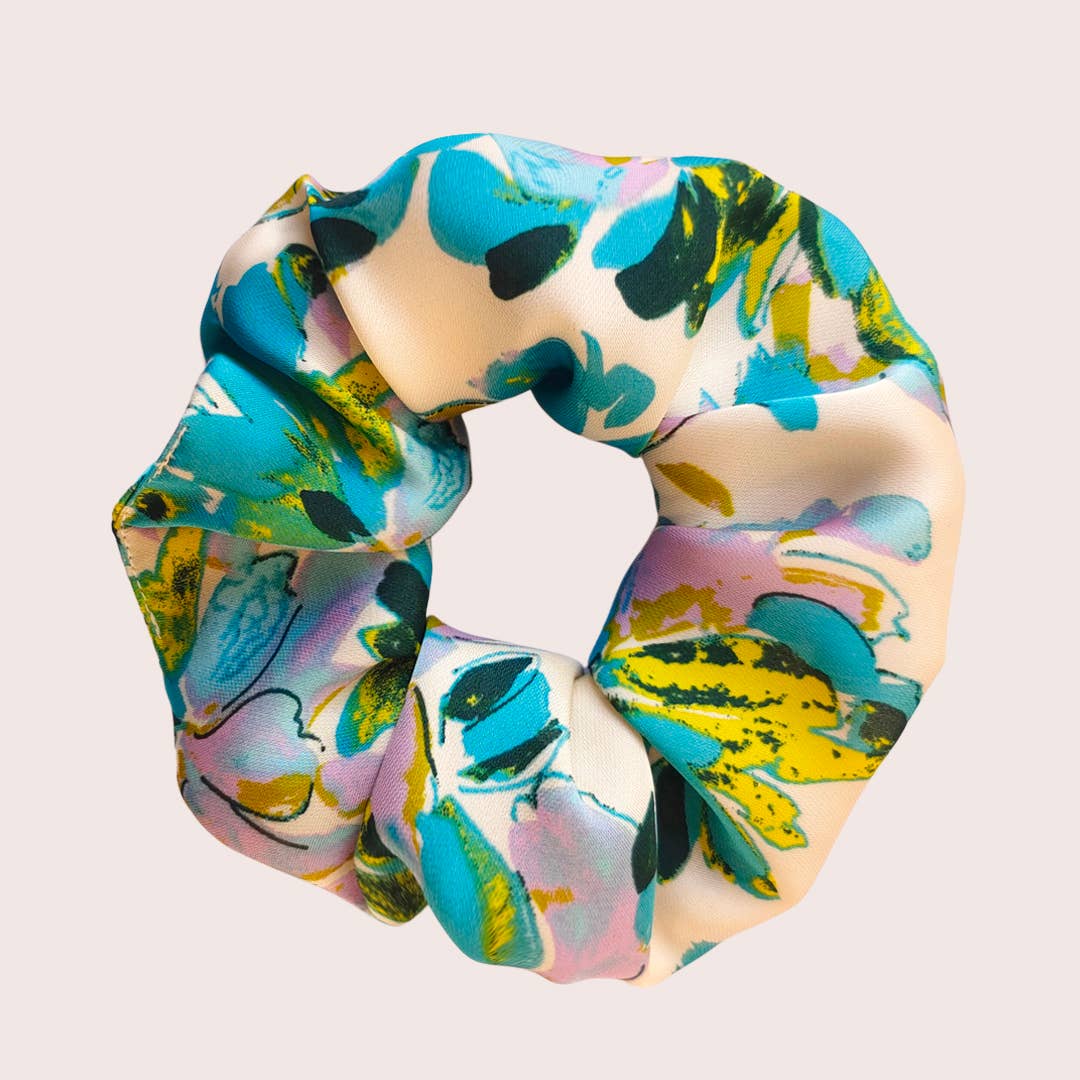 Laure Derrey – Scrunchie - Mulher por atacado – Chouchou MAEVA / poliéster estampado floral verde e turquesa8