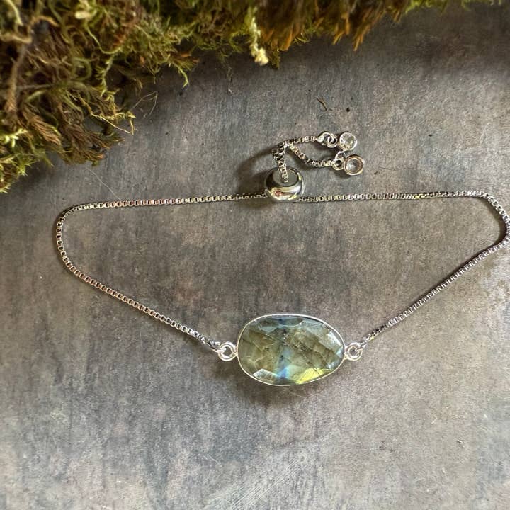 Adjustable Silver Bracelet with Labradorite for wholesale by Carley King Jewels