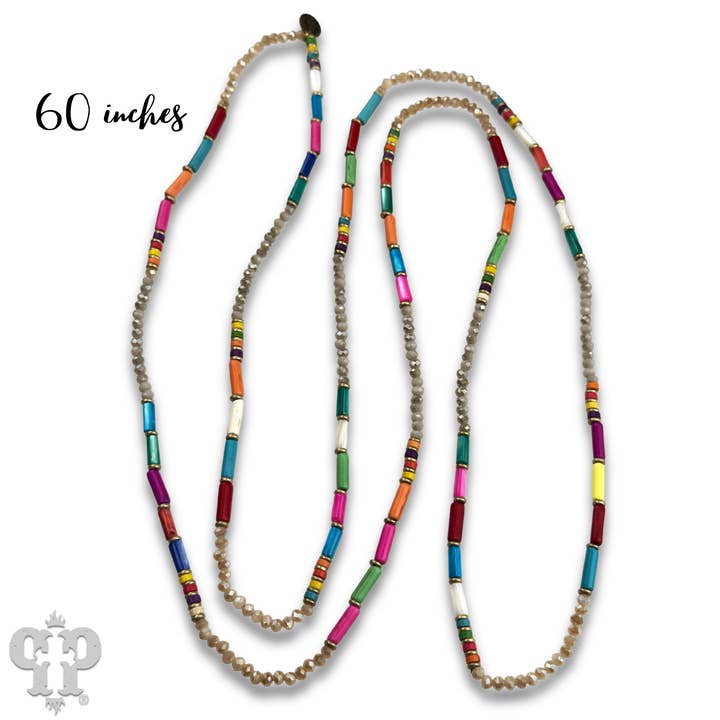 Pink Panache Brands - Wholesale Beaded/Pearl Necklace - Vibrant multi-color endless strand necklace
