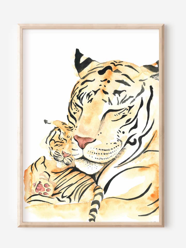Tiger With Baby Children's Poster For Nursery for wholesale by MiniDei