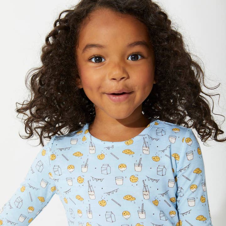 Bellabu Bear - Wholesale Sleepwear Set - Kids - Milk and Cookies Blue Bamboo Two-Piece Set