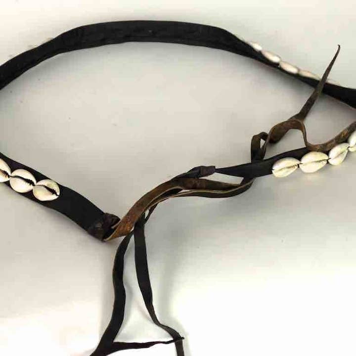 African Cultural Narrow Real Cowrie Shell-Leather Tie-Closur for wholesale by The Niger Bend