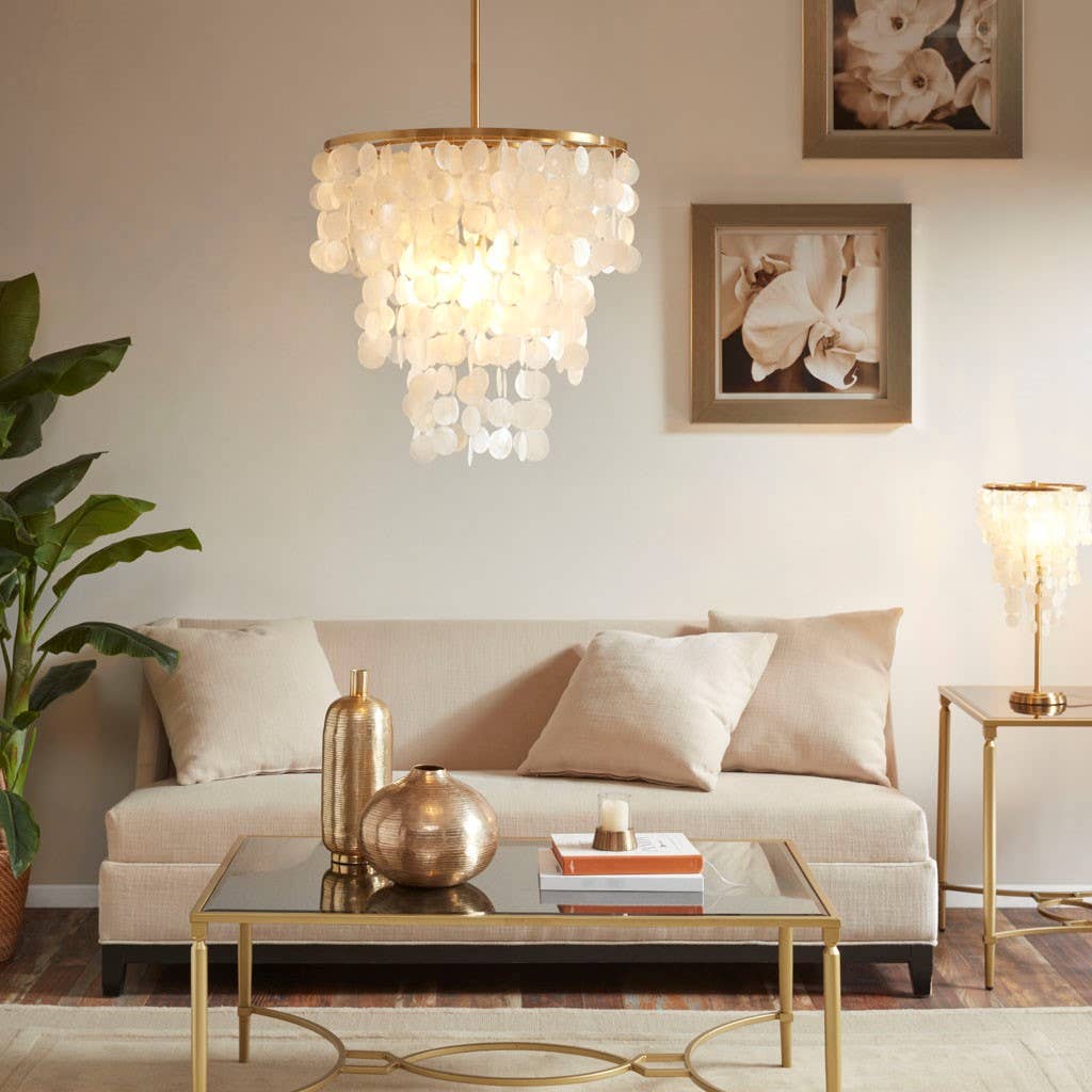 Olliix - Wholesale Chandelier/Hanging Light - 1-Light Shell Drape Elegant Chandelier with Gold Base2