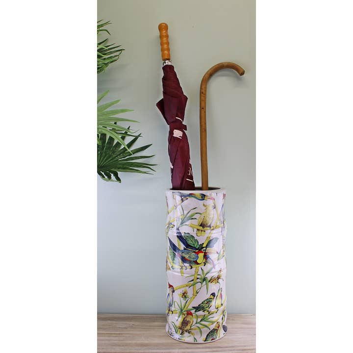 Geko Products - Wholesale Umbrella Stand - Ceramic Umbrella Stand, Bamboo & Tropical Bird Design