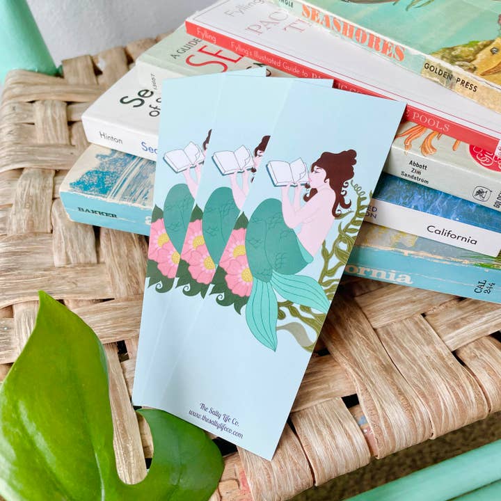 Reading Mermaid Bookmark Double Sided for wholesale by The Salty Life Co.