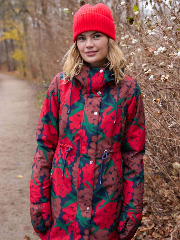 Danenora AOP Winter Parka Dark Red MAXIBERRY for wholesale by Danefae København