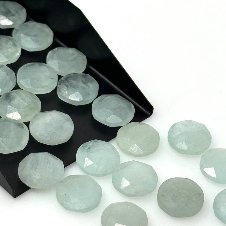 Natural Aquamarine Rose Cut Cabochons, Loose Gemstones, Aquamarine Rosecut Ring Stones, Tablet Cut Aquamarine , 10mm, 7 Pcs for wholesale by Akstar Gems
