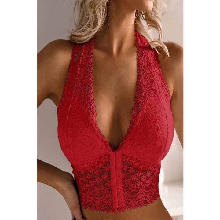 Paperdoll - Wholesale Bralette - Women's - WOMEN FRONT CLOSURE LACE TOP PUSH UP BRALETTE