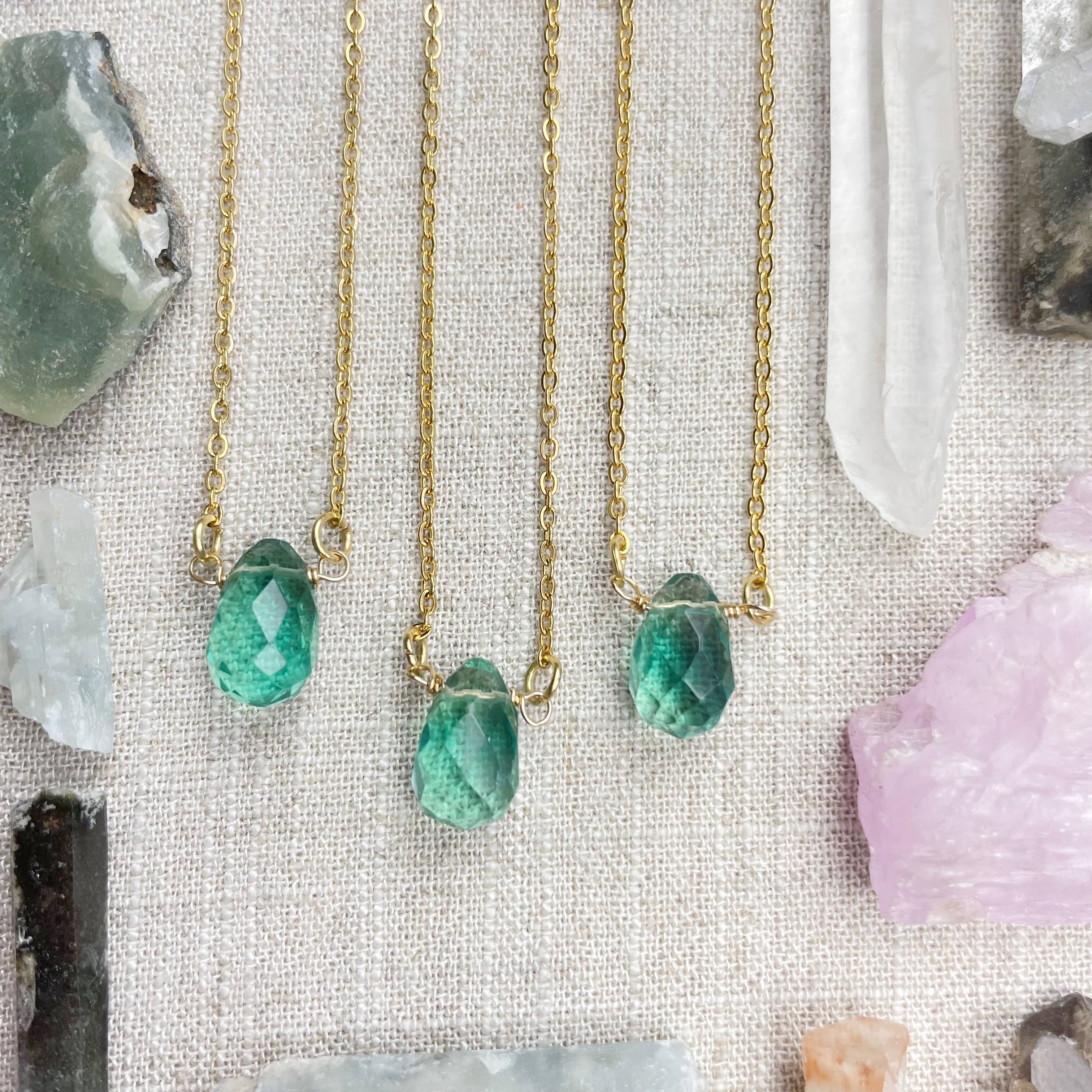 Ewelina Pas Jewelry - Wholesale Pendant/Charm Necklace - Green Fluorite Faceted Briolle Drop Delicate Necklace1