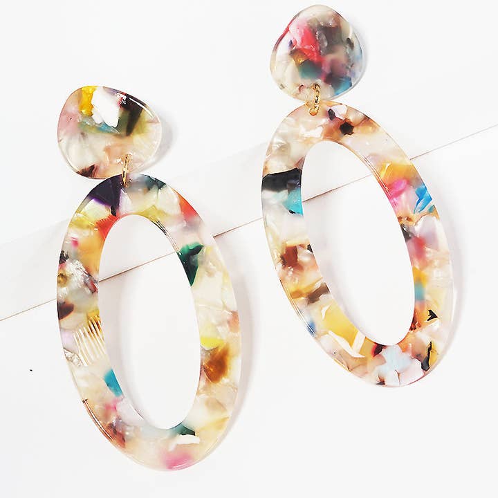 Wild Honey - Wholesale Dangle Earrings - Two-tier Oval Shaped Acetate Post Drop Earrings2