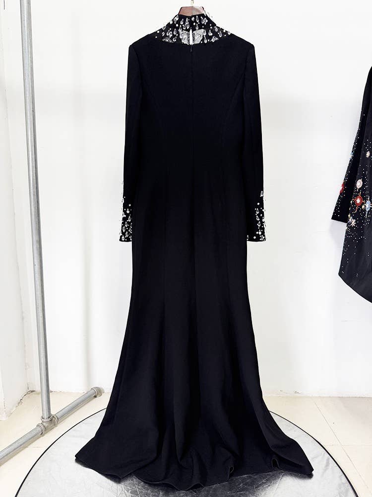 Negro Vestido de noche largo de lujo con pedrería a mano DR860Y 2026 de venta al por mayor en Faire1