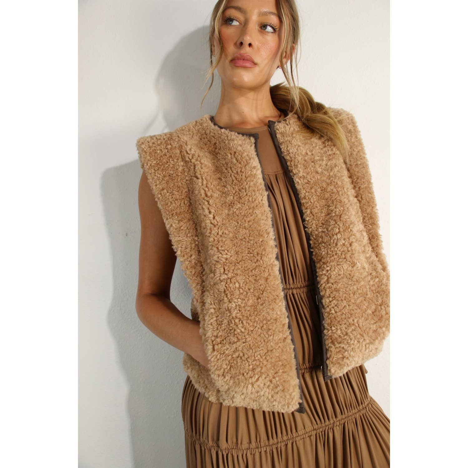 BROWN TEDDY BEAR POWER SHOULDER VEST for wholesale on Faire6