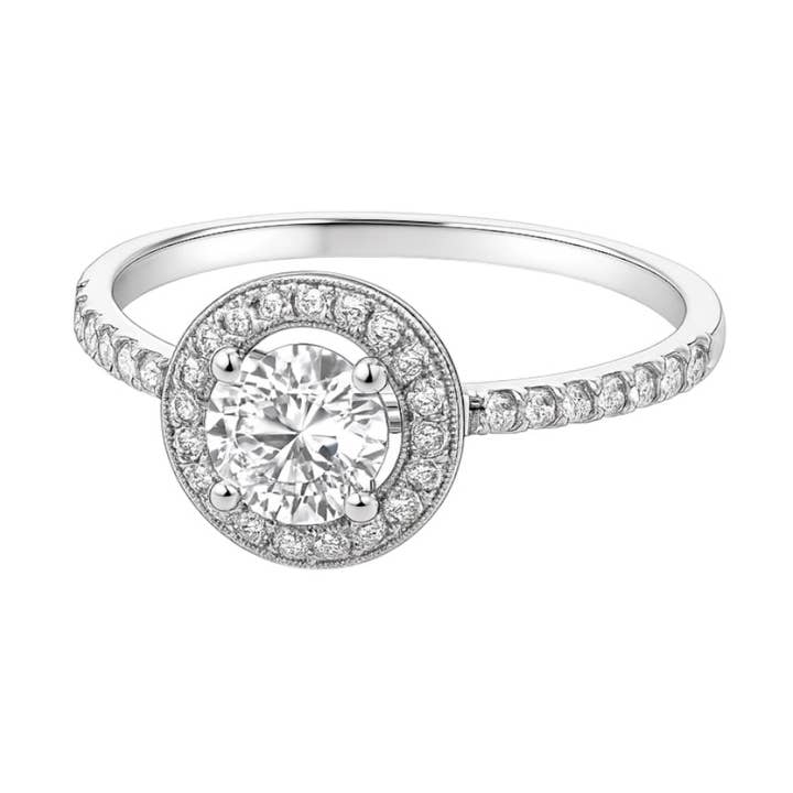 Prata de Lei 5MM Moissanita Redonda com Anel Halo por atacado de Atlanta Jewelers Supply