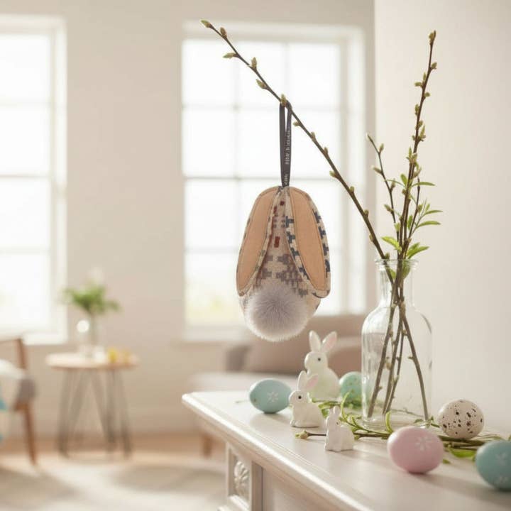 Multi coloured Cream Bunny shaped Hanging ornament for wholesale by Moose & Co