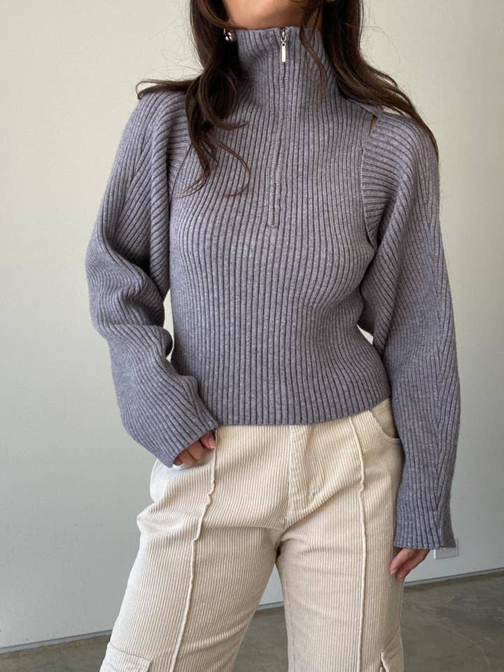 FRONT HALF ZIP KNIT TOP AND BOLERO SET  for wholesale by Et Clet