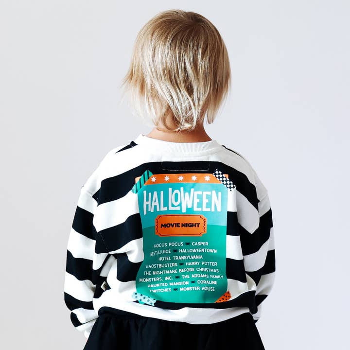 Minimalist Folk Co. – Großhandel Sweatshirt – Kinder – FILMABEND | STREIFEN | übergroßes Drop-Shoulder-Design | KINDER2