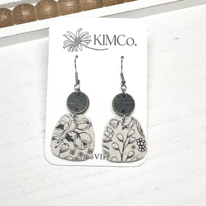 Polymer clay earrings - Everyday - Black & White Blooms for wholesale by KIMCo.
