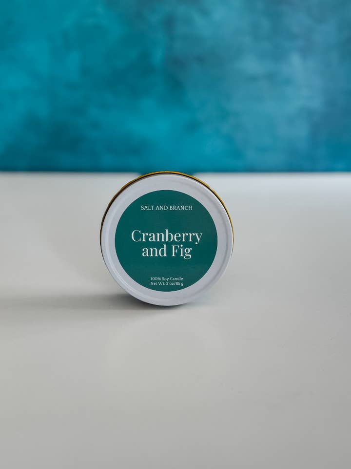 Cranberry and Fig White Candle Tin - 3 oz for wholesale by Salt and Branch